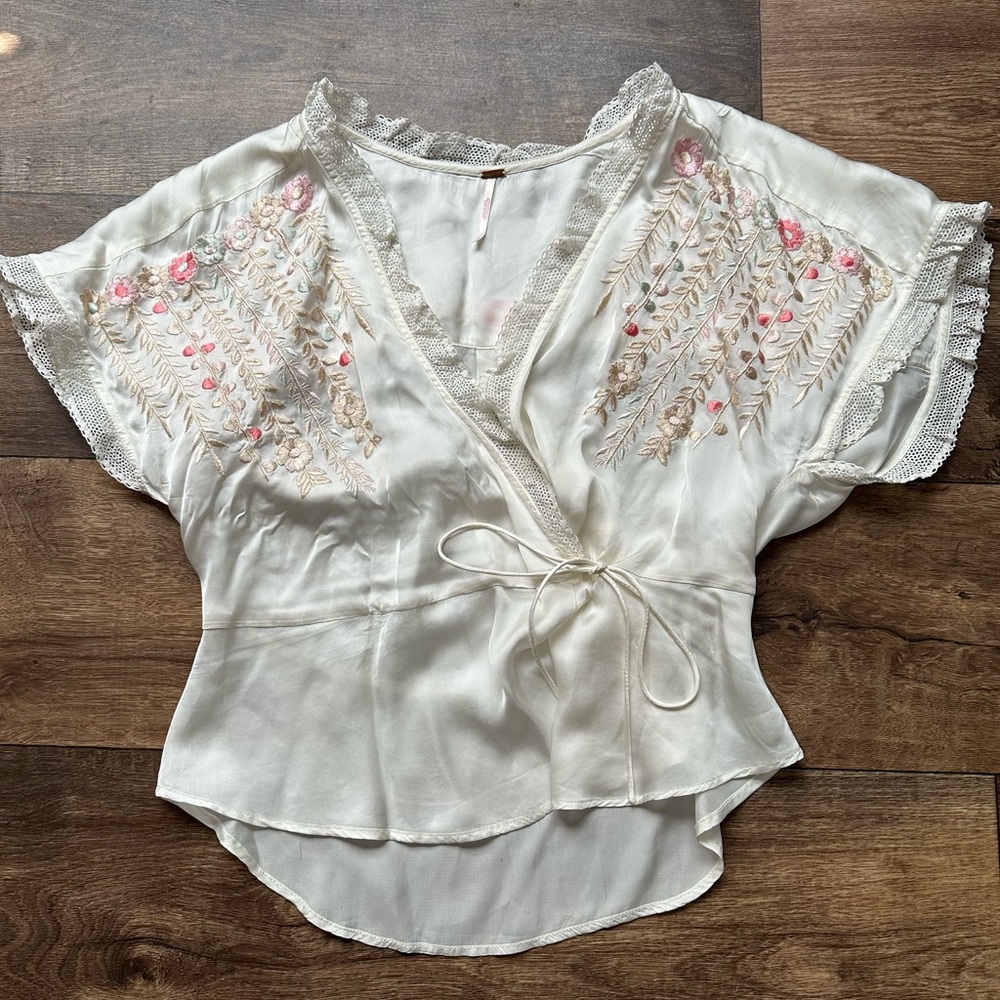 Free People Floral Embroidered Blouse